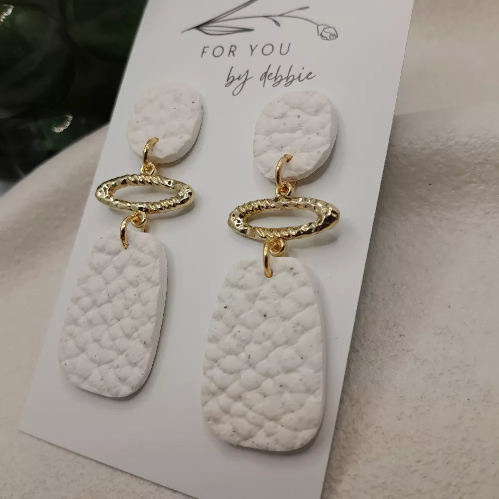 white leather look polymer clay earrings- hypoallergenic