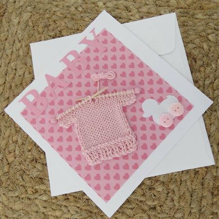 Baby Card - Pink with hearts