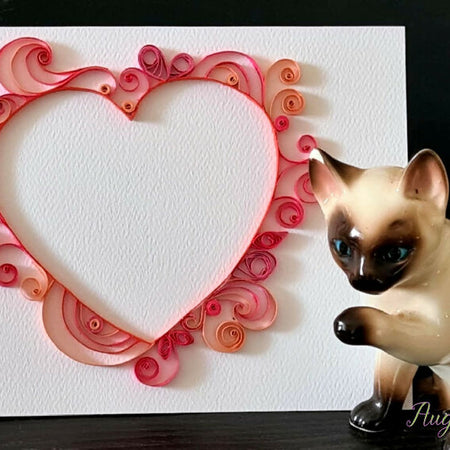 Handmade Quilled Heart Greeting Card with outer swirls in red