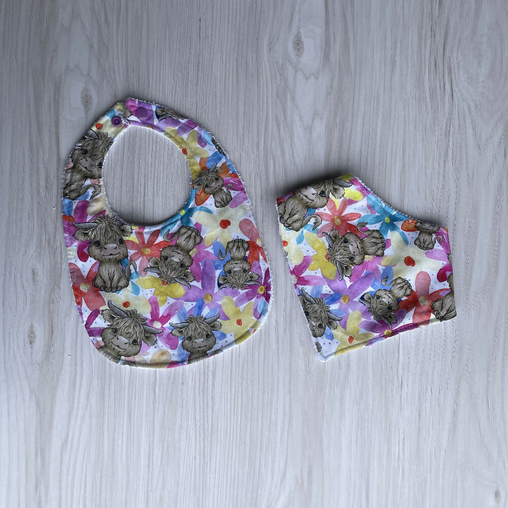 Floral Highland Cow Bib