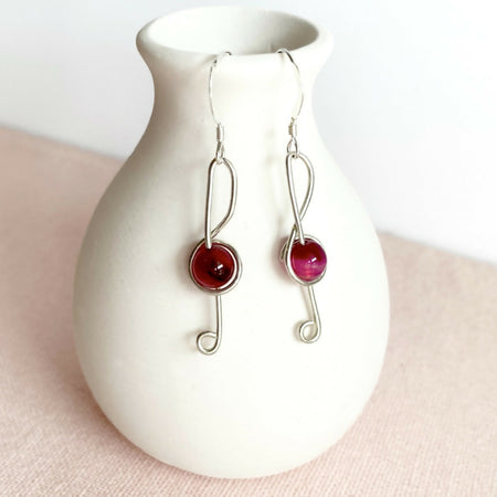 Simply treble clef beaded dangle earrings in sterling silver