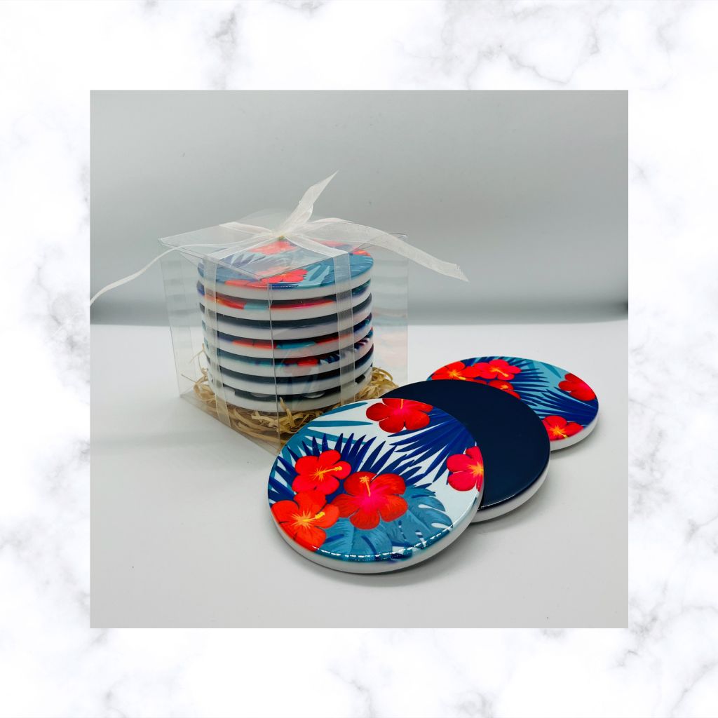 Tropical Floral Ceramic Coasters (price is per coaster)  | Ready to ship | FREE Postage