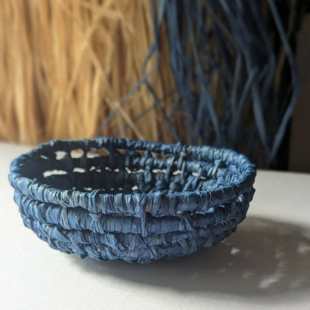 Dark Sea Blue Handwoven Bowl Raffia Basket