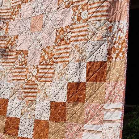 Pink and Rose Gold single bed sized floral quilt