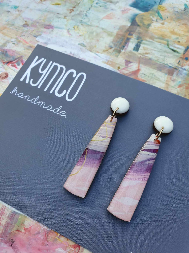 Art Play Collection | Statement resin dangles earrings | Voilet, white, cream, gold