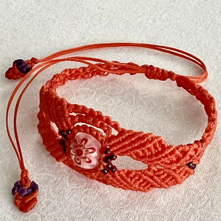 Red orange Macrame Bracelet - Mille Fiori *FREE microfiber pouch macrame flower
