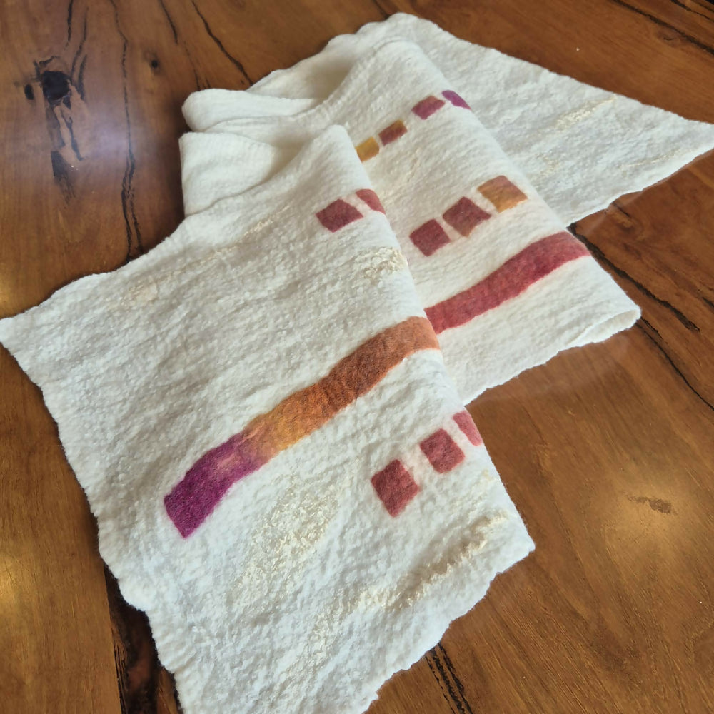 Handcrafted felted table runner - White with stripes - Julie Ann Smith - australia