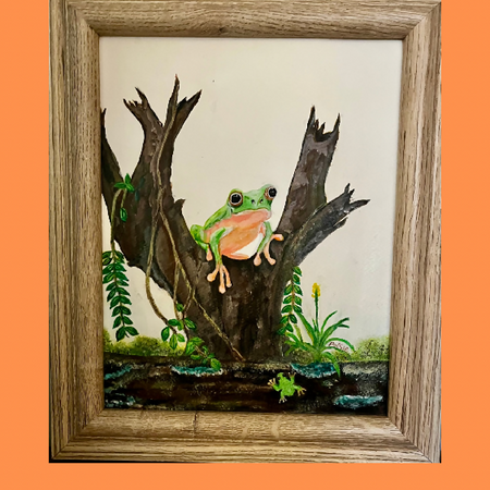 Acrylic painting of green frog