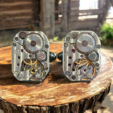 Steampunk watch movements cufflinks (black) posts)