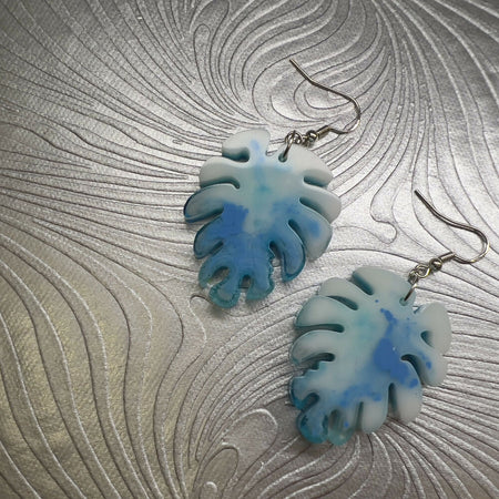 Marbled Blue White Foliage Earrings