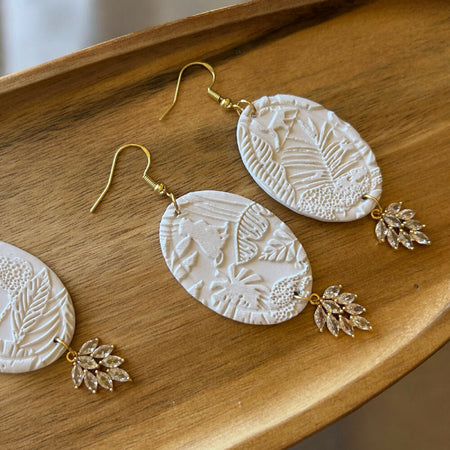 Art Deco White Jungle Earrings