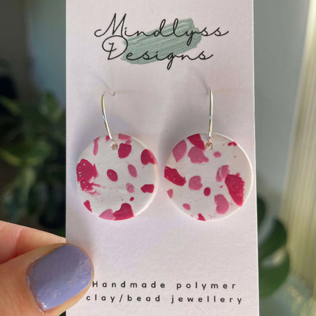 White/speckled pink circle earrings