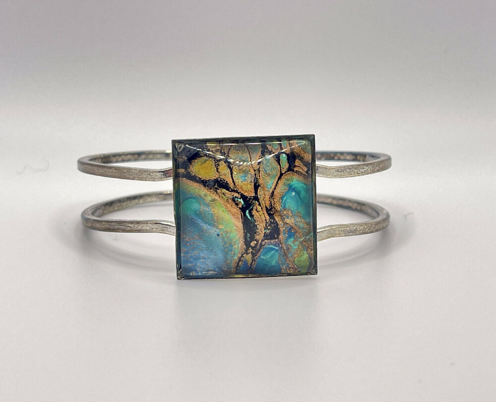 Silver Plated Fluid Art Bangle