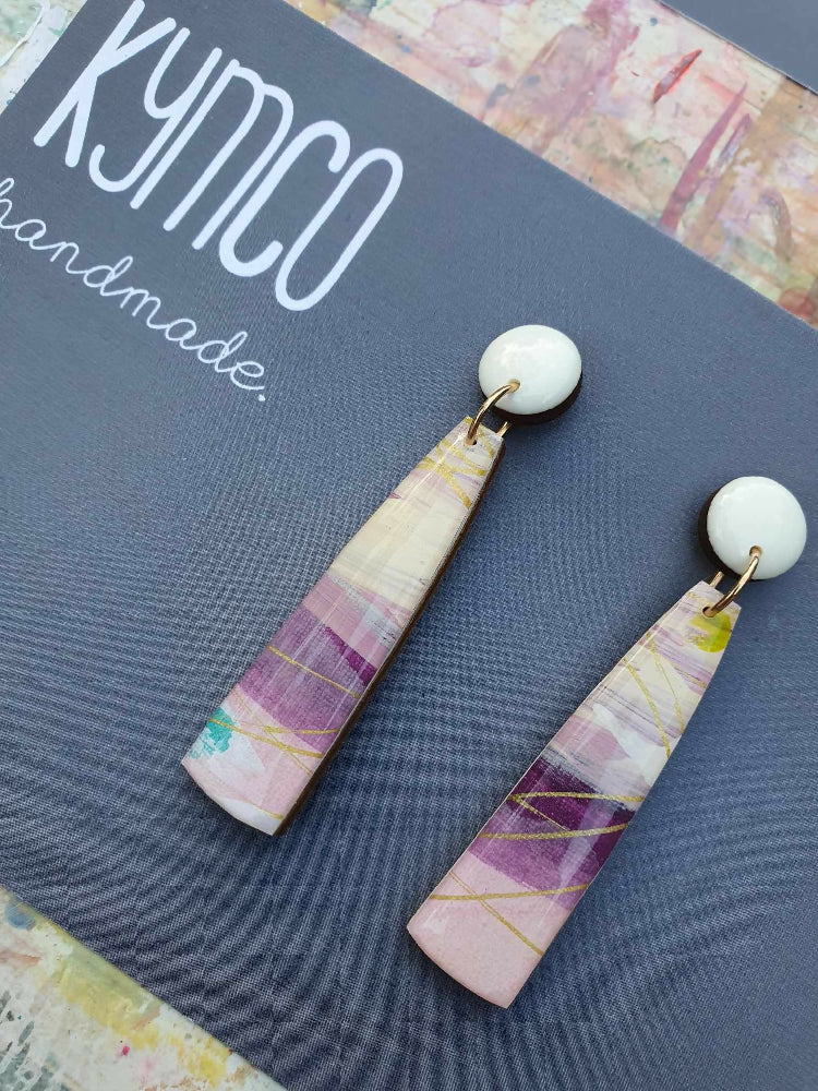 Art Play Collection | Statement resin dangles earrings | Voilet, white, cream, gold