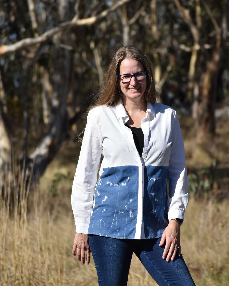 Linen Long Slv Top - _0004_Cyanotype on Linen Clothing