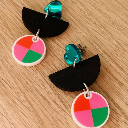 Green / pink / red earrings