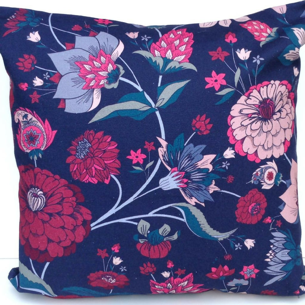 blue and pink floral cushion cover