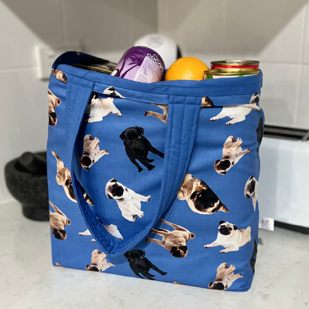 Grocery Tote ... Lined with storage Pouch ... Pugs