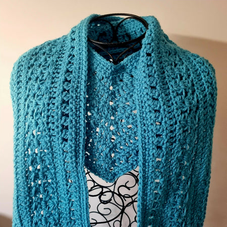 Crochet V Scarf | Handmade Adult Scarf | Blue