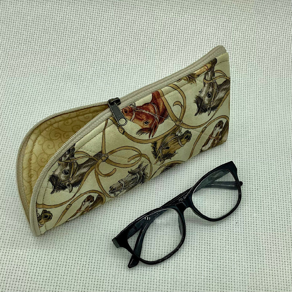 Horses ponies curved top zip pouch for glasses, phones, handbag organiser, etc.