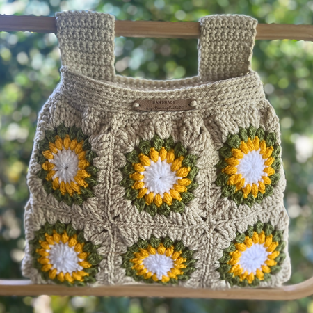 Handmade Crochet Sunflower Pram Organiser Beige