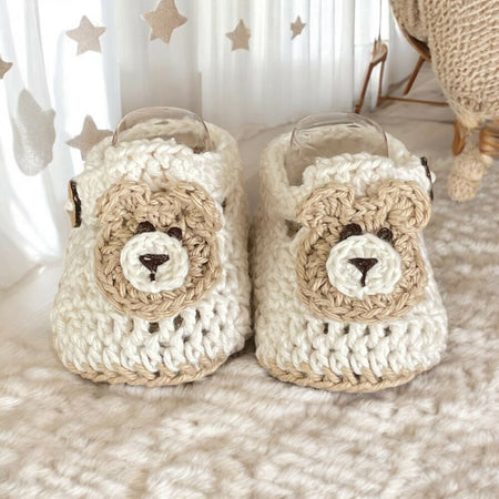 Crochet Teddy Bear Baby booties, Australian Soft Cotton in cream