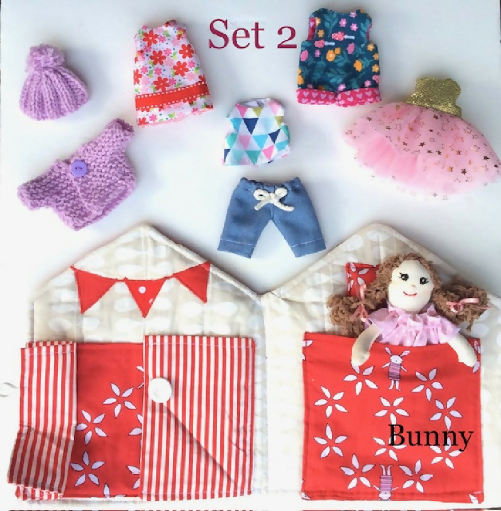 Bunny Fabric Doll House with Doll and Wardrobe of Clothing