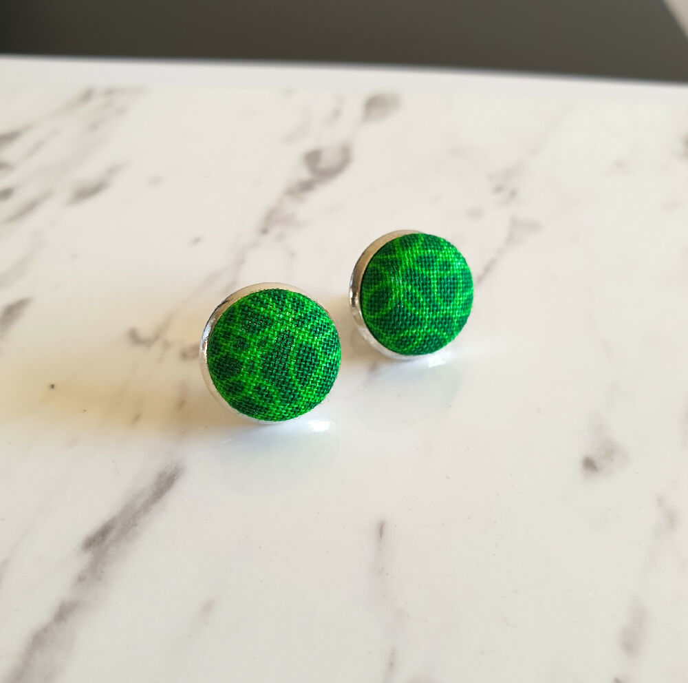 1.4cm Round Green Bubble cotton fabric Cabochon stud earrings