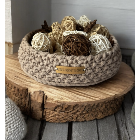 Beige Handmade Home Decor Crochet Basket - large