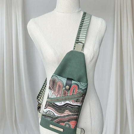 Mini Traveller Crossbody Bag - Green Aboriginal Print