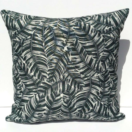 Green and white cotton palm design cushion cover. 45x45cm