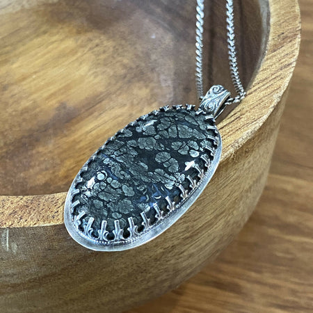 Sterling Silver Pyrite Gothic Bezel Oval Pendant