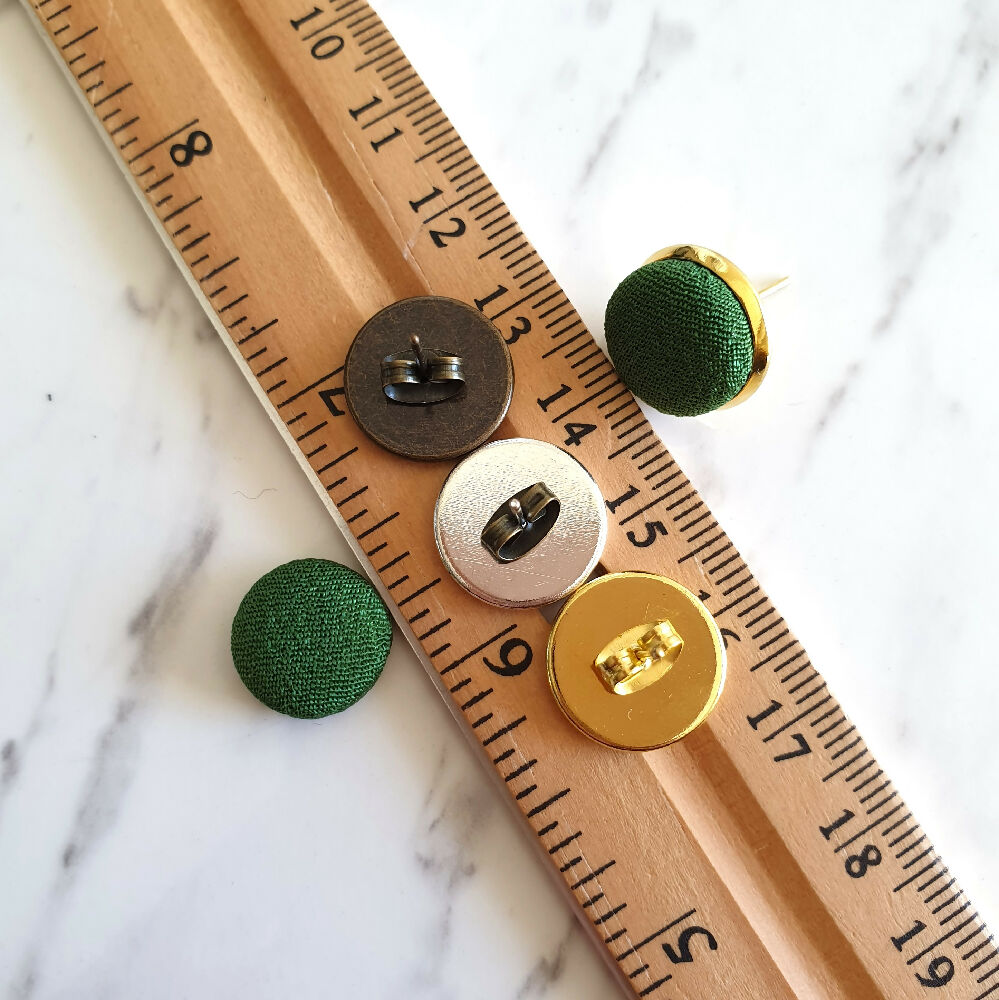 1.4cm Round Green Kimono Fabric Cabochon stud earrings