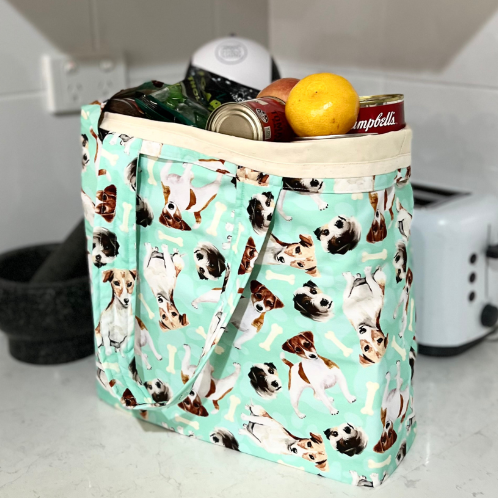 Grocery Tote ... Jack Russell ... Lined with storage pouch