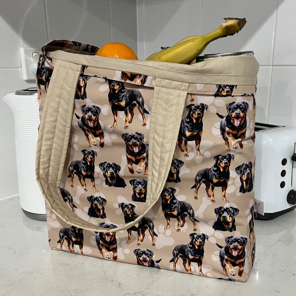 Grocery Tote .. Rottweiler .. Lined with storage pouch ..