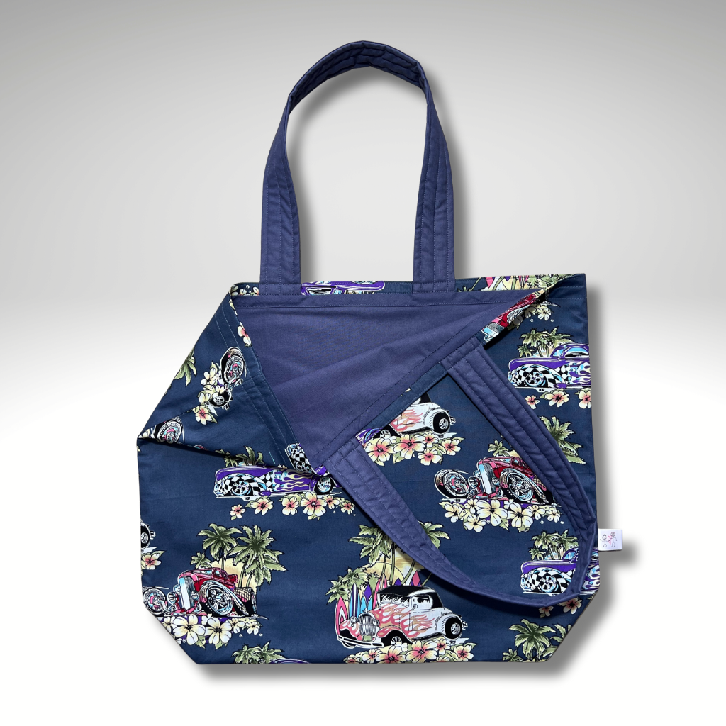 Grocery Tote .. Hot Rods ... Lined with storage bag