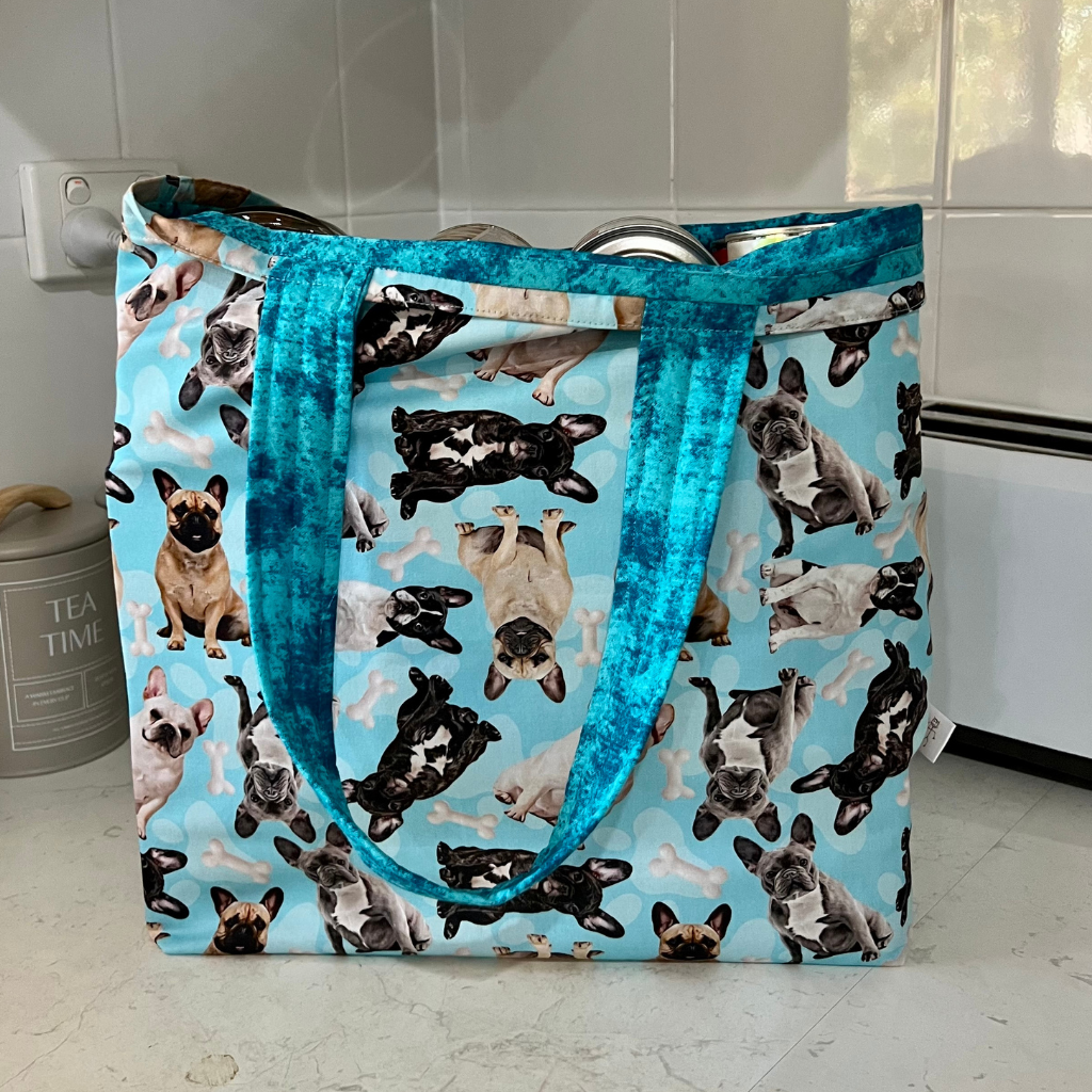 Grocery Tote .. French Bulldog ... Lined with storage bag