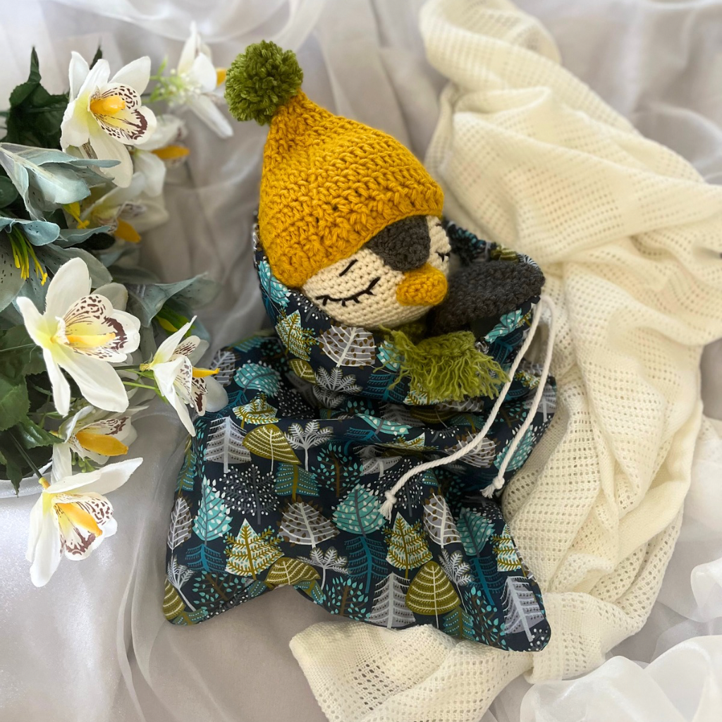 Handmade Crochet Penguin Snuggler with Handmade Xmas Gift Bag