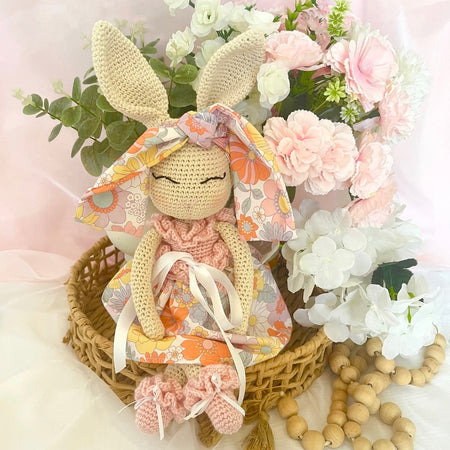 Handmade Crochet Bunny Doll Miss Nellie ,Matching Carry Bag, Scrunchie