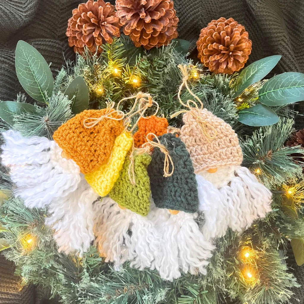 Crochet Gnome Xmas Tree Decorations Gift Pack of Six