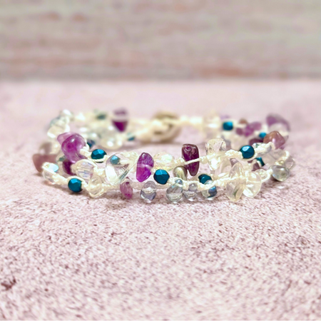 Amethyst and crystal quartz healing bracelet - February birthstone - OOAK - Size medium