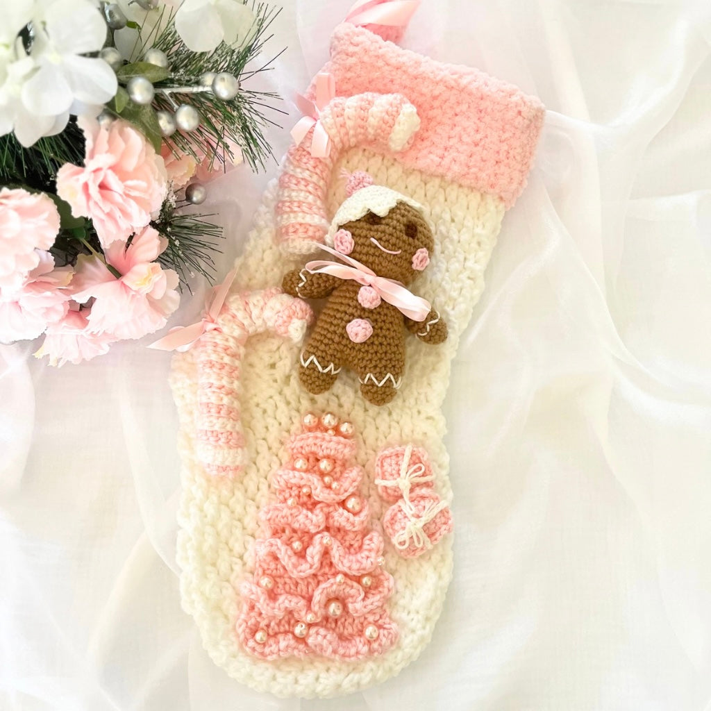Handmade Crochet Gingerbread Baby Xmas Stocking