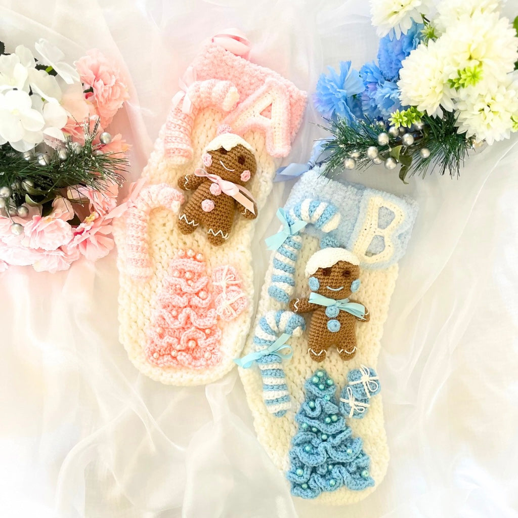Handmade Crochet Gingerbread Baby Xmas Stocking
