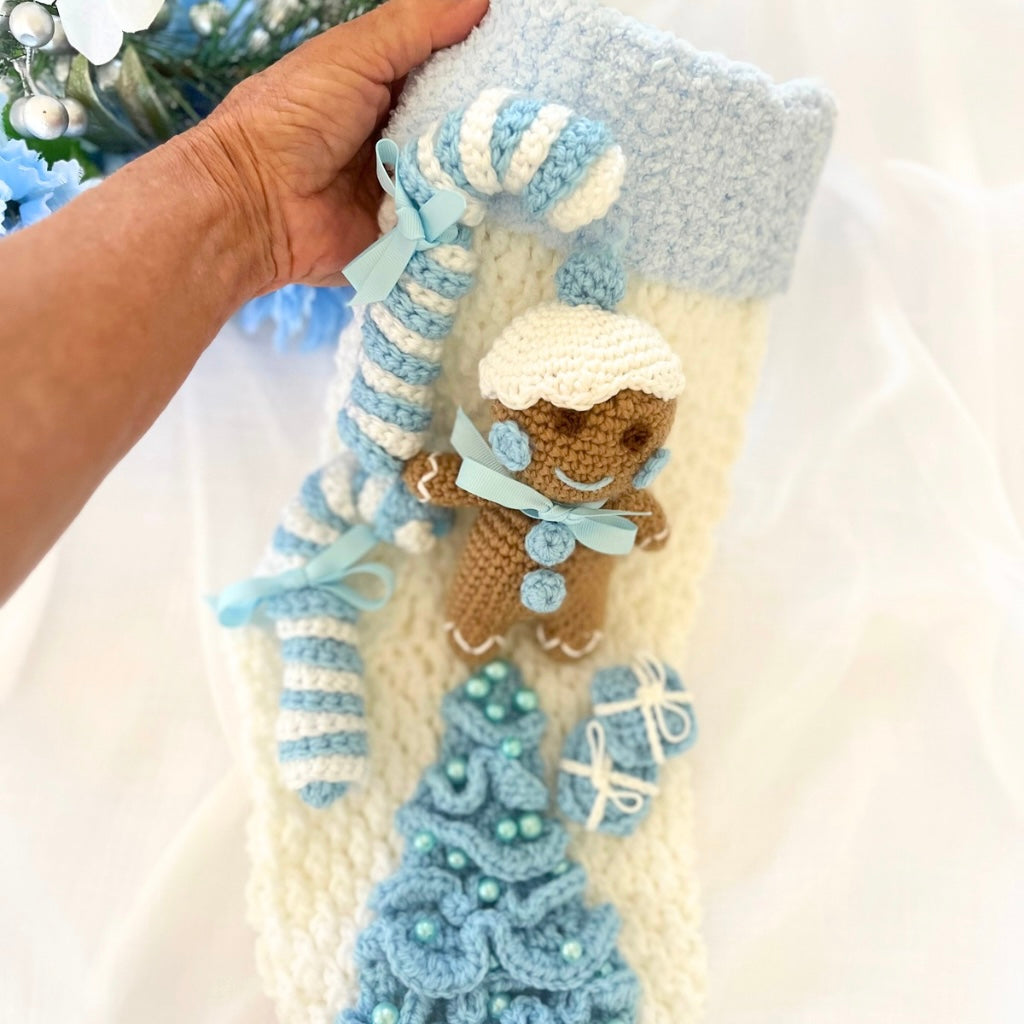 Handmade Crochet Gingerbread Baby Xmas Stocking