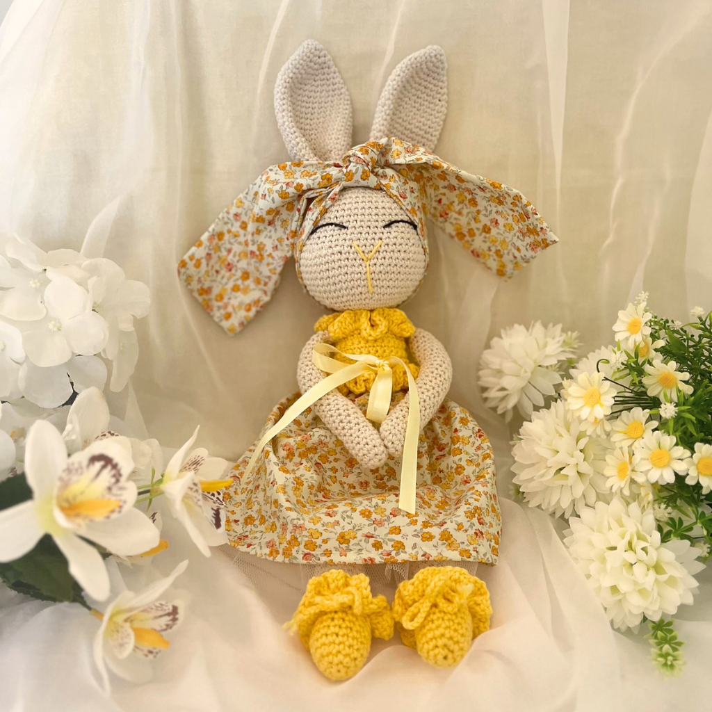 Handmade Crochet Bunny Doll Miss Honey with Carry Bag|50cms