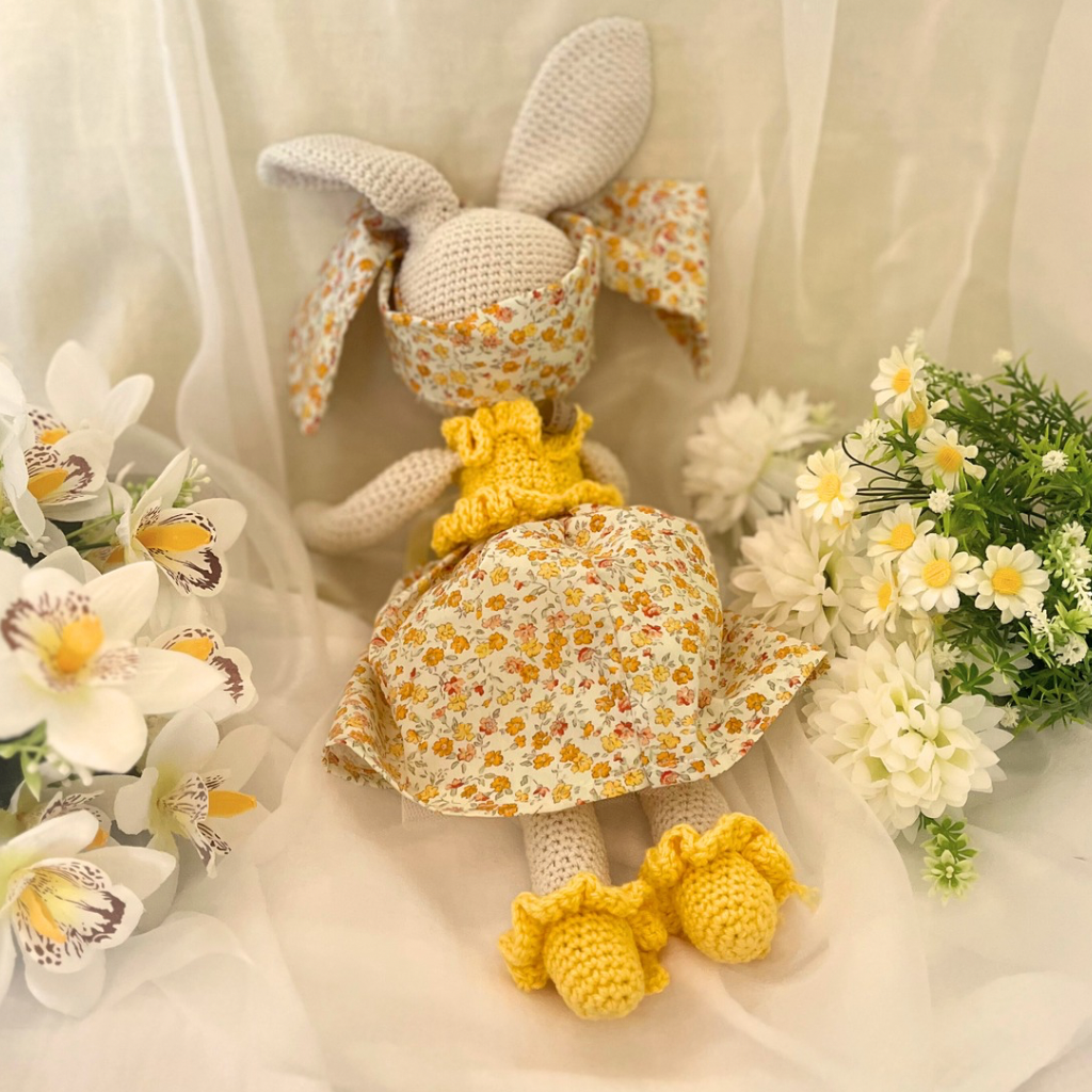 Handmade Crochet Bunny Doll Miss Honey with Carry Bag|50cms