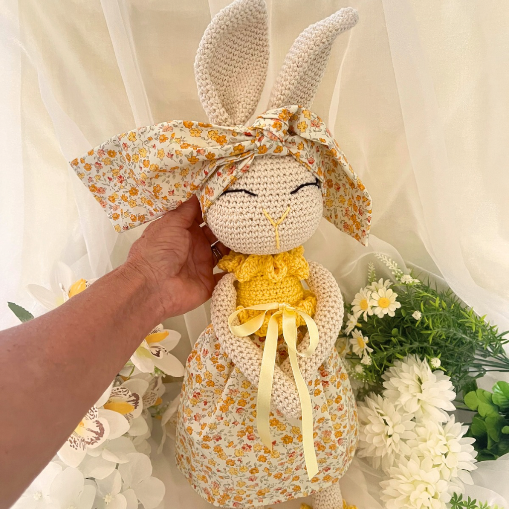 Handmade Crochet Bunny Doll Miss Honey with Carry Bag|50cms