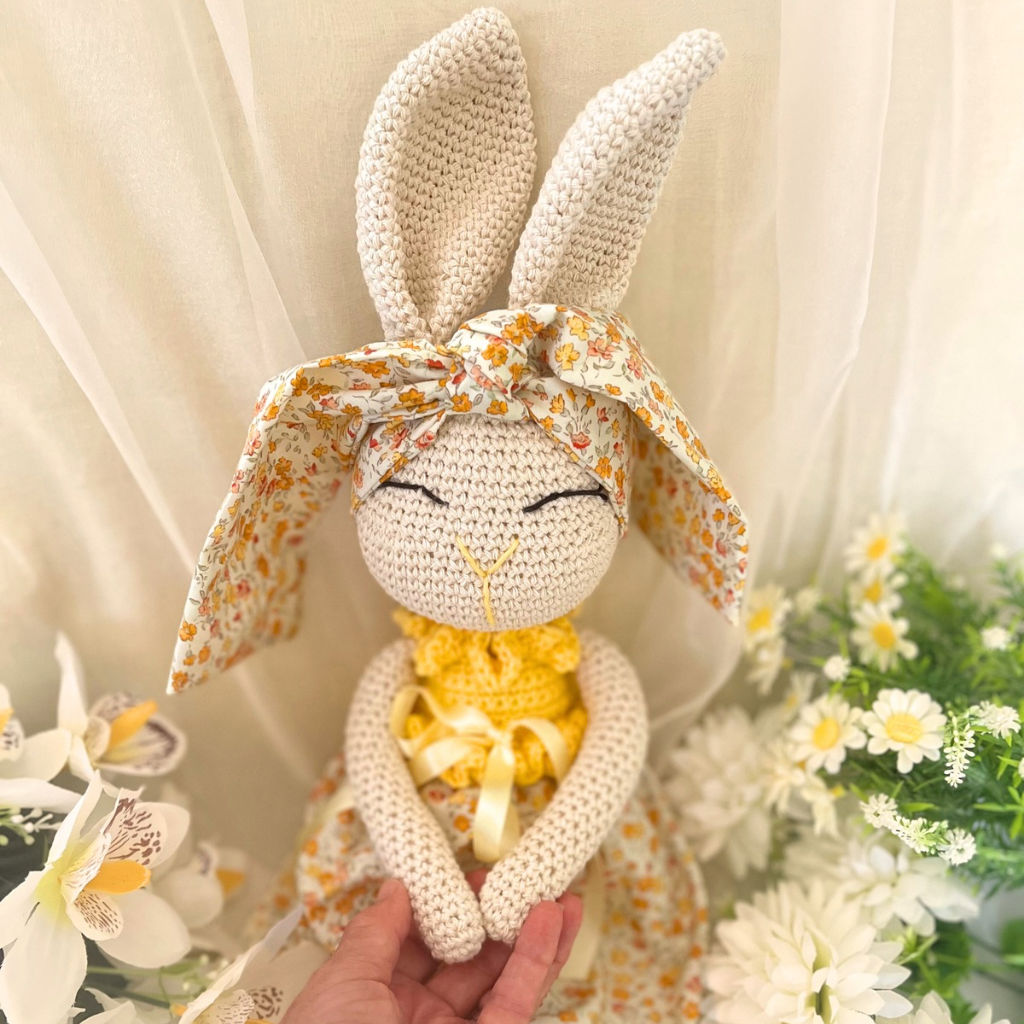 Handmade Crochet Bunny Doll Miss Honey with Carry Bag|50cms