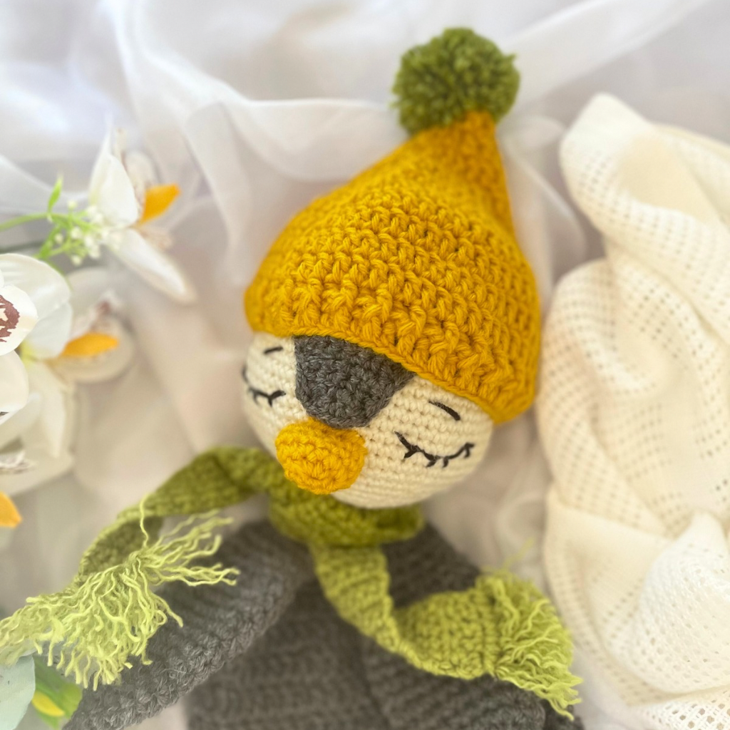 Handmade Crochet Penguin Snuggler with Handmade Xmas Gift Bag