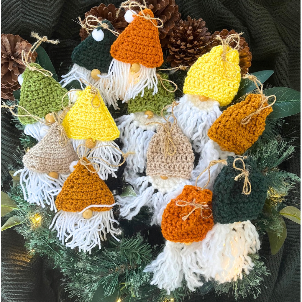 Crochet Gnome Xmas Tree Decorations Gift Pack of Six